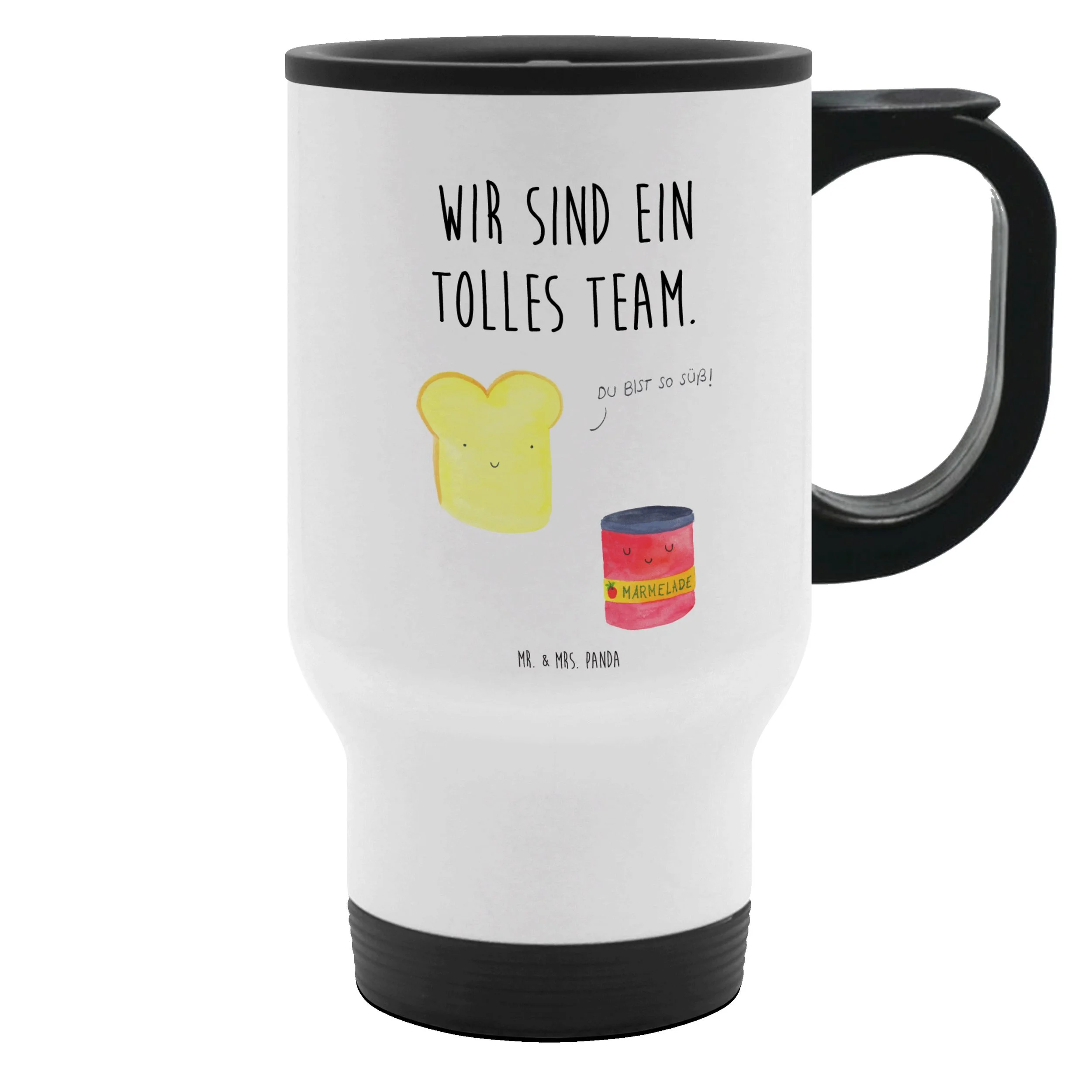 Mr. & Mrs. Panda Thermobecher „Toast & Marmelade“ – 390 ml, Edelstahl, Weiß