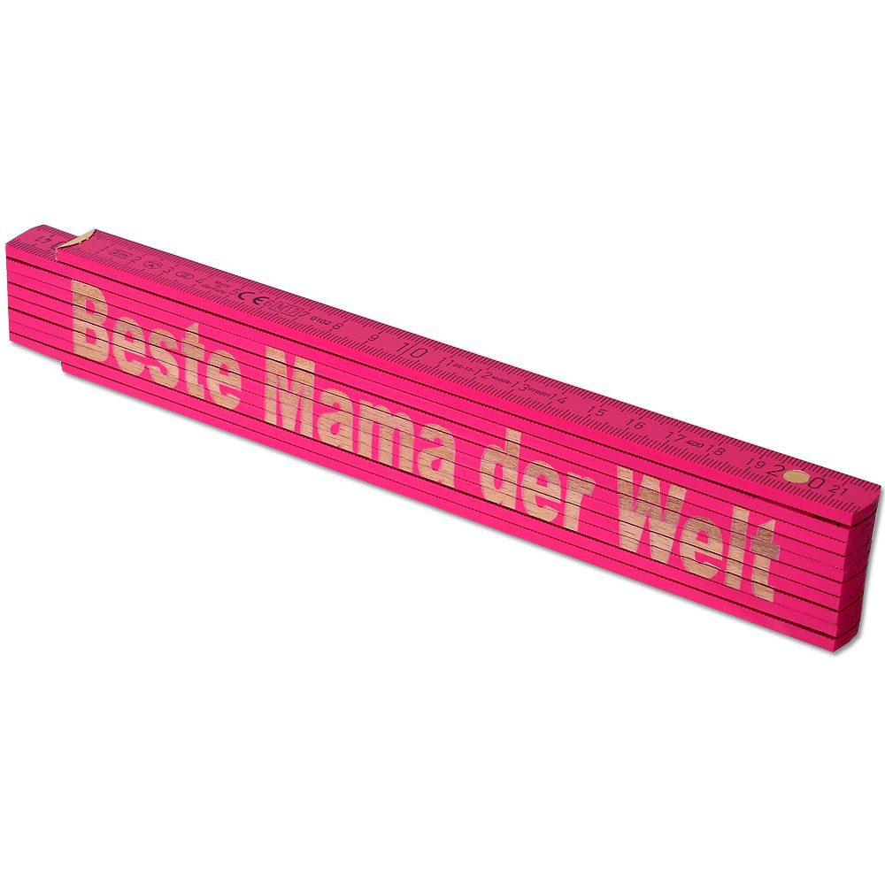 Zollstock 2 m – Pink, Lasergravur „Beste Mama der Welt“