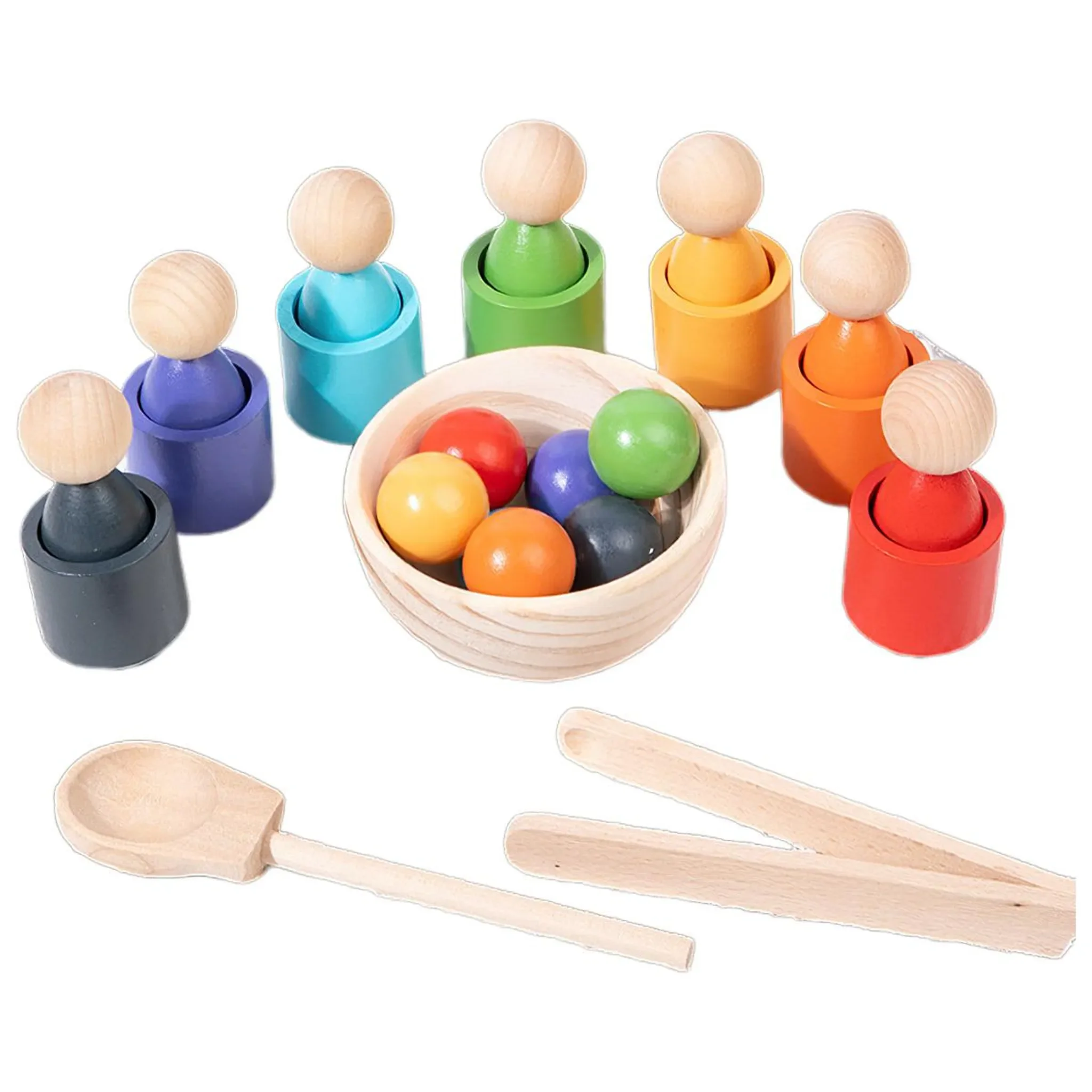 Montessori Lernspielzeug – Regenbogen-Bälle & Becher, Sortierset aus Holz