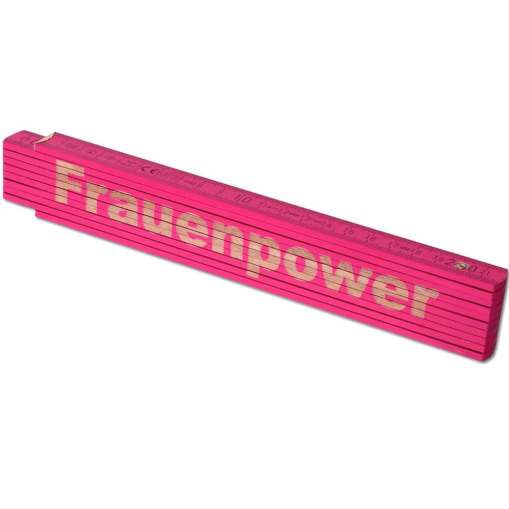 Zollstock 2 m – Pink, Lasergravur „Frauenpower“