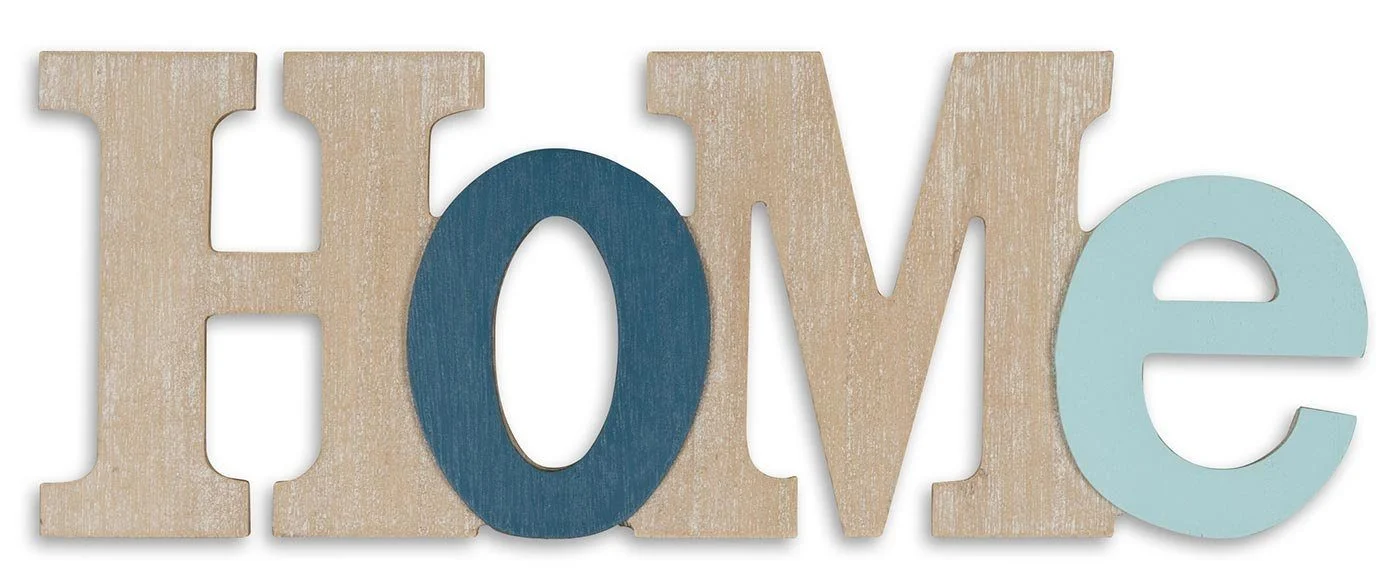 3D Holz-Schriftzug „Home“ – 35×13 cm, Blau/Natur