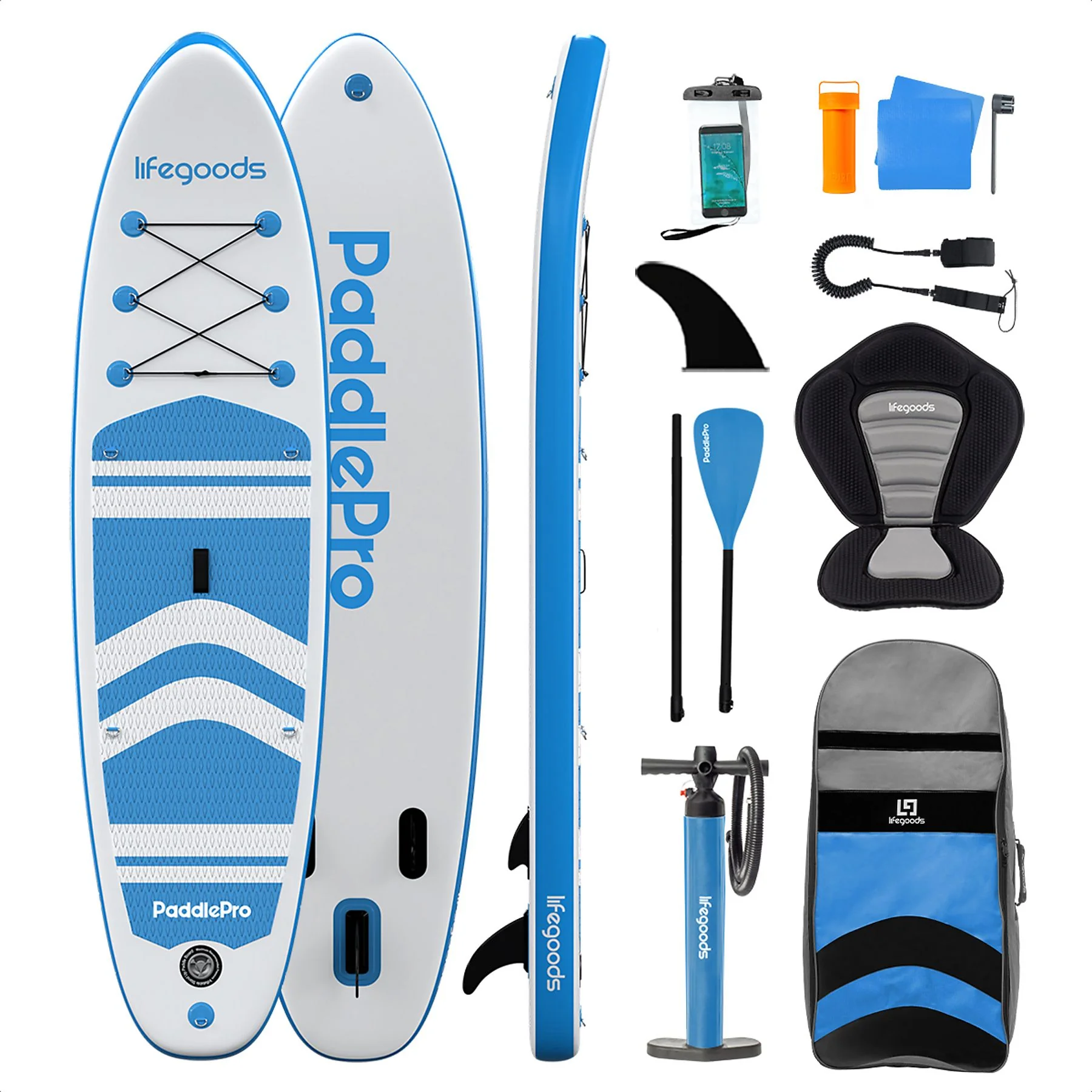 LIFEGOODS LG1377 PaddlePro Allround SUP Board wit lichtblauw