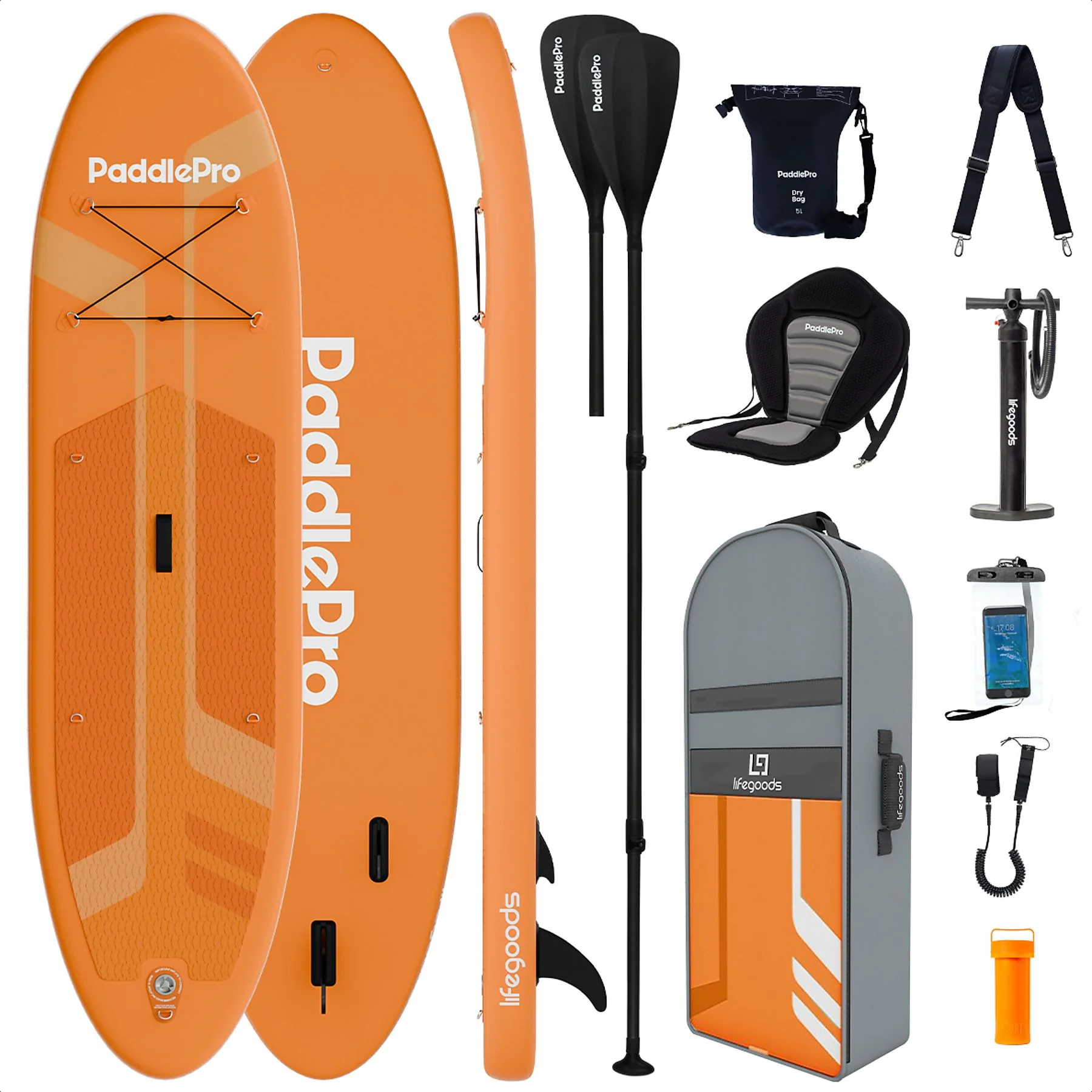 LIFEGOODS LG1240 PaddlePro Luxe Allround SUP Board Oranje
