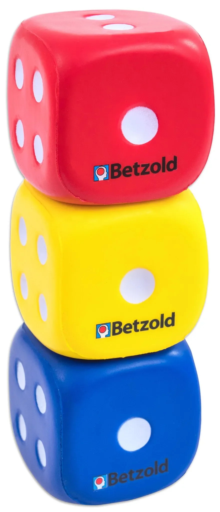 Betzold Schaumstoffwürfel – 3er-Set Augenwürfel in Rot, Blau & Gelb (5 cm)