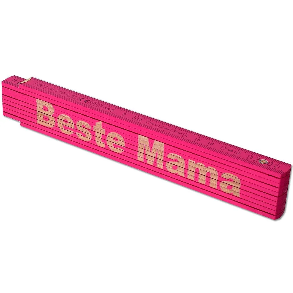 Zollstock 2 m – Pink, Lasergravur „Beste Mama“