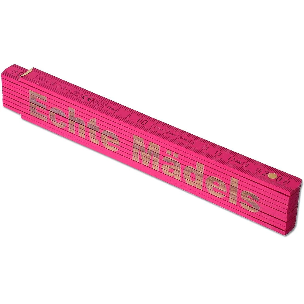 Zollstock 2 m – Pink, Lasergravur „Echte Mädels“